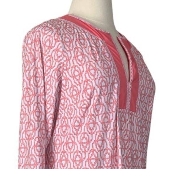 Cabana Life Tunic Dress V-neck Sleeveless Peach White Geo Women’s Plus Size 1X - Picture 7 of 14